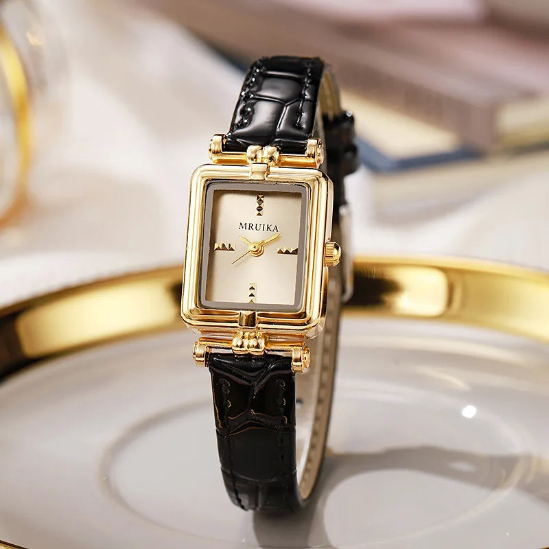 Sienna Faux Leather Rectangular Wristwatch | Gold-Tone Hardware Embossed Wristwatch