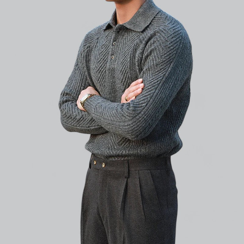 Men's casual versatile slim fit sweater with lapel collar