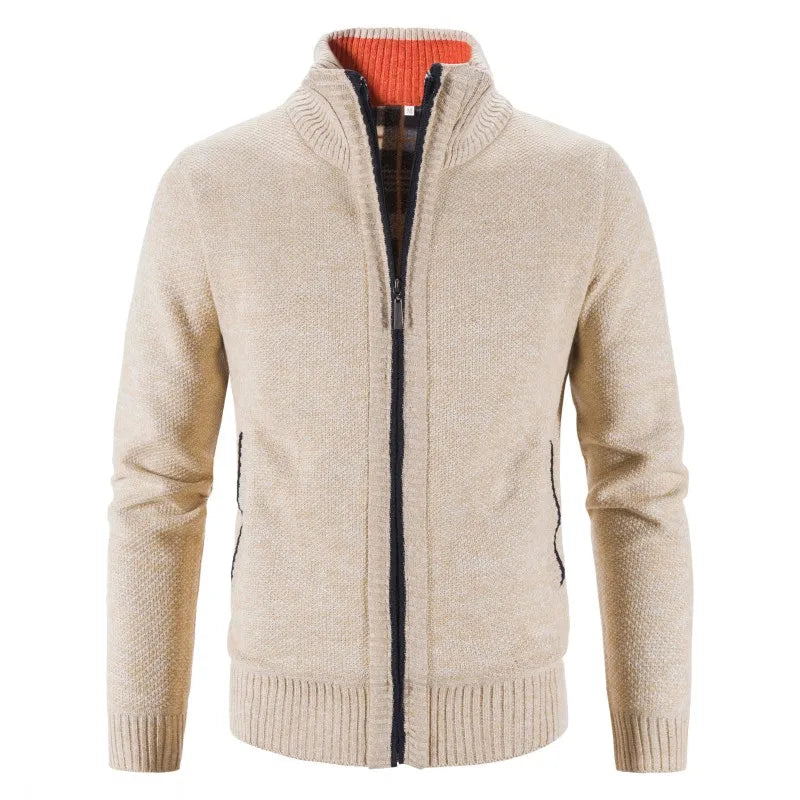 Autumn and winter knitted cardigan with stand collar