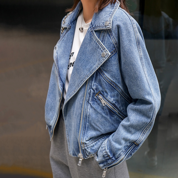 Women's denim biker jacket for casual chic