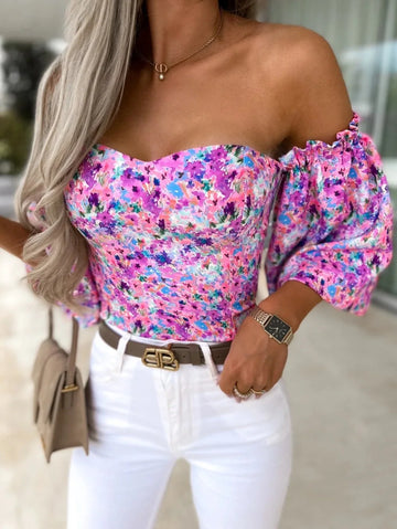 Off the shoulder floral blouses for women