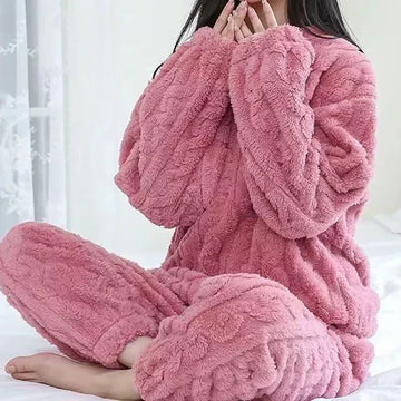 Women's warm soft velvet ribbed fleece set