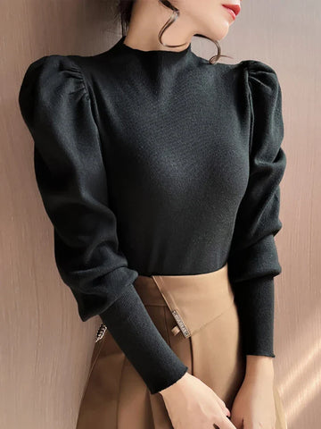 Women's puff sleeve knit top for elegant styling