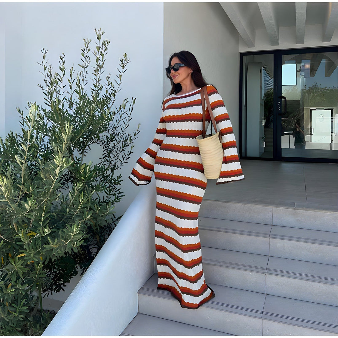 Striped knit maxi dress for effortless chic