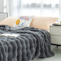 Faux Rabbit Fur Ribbed Throw Blanket