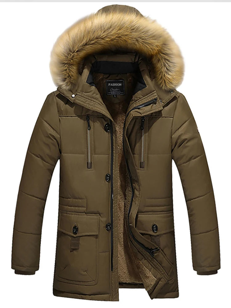 Men's warm winter coat with fur collar