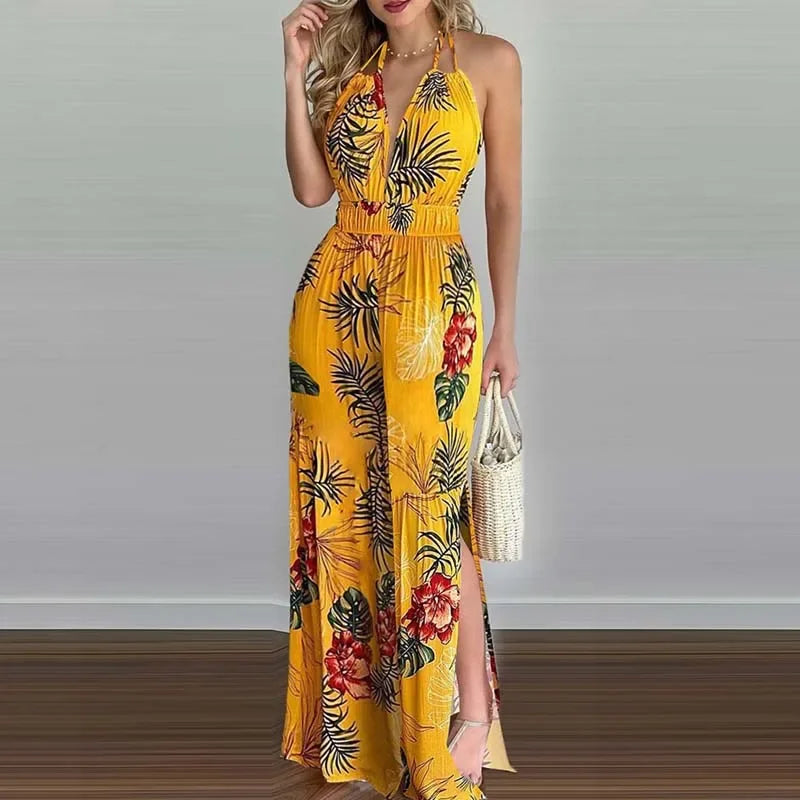 Women's backless colorful jumpsuit