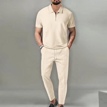 Men's polo shirt and pants set with zipper details