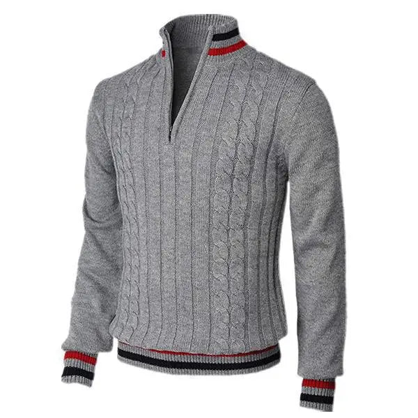 Men’s Turtleneck Sweater – Wool Knit – Slim Fit – Zip Neck – Cable Knit – Ribbed Trim