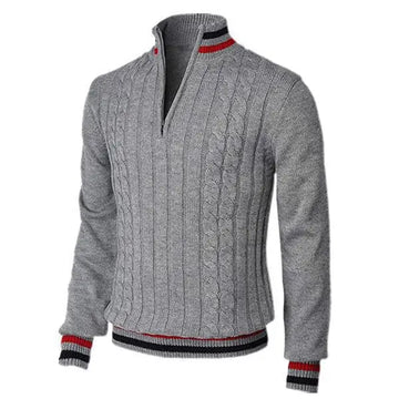 Men’s Turtleneck Sweater – Wool Knit – Slim Fit – Zip Neck – Cable Knit – Ribbed Trim
