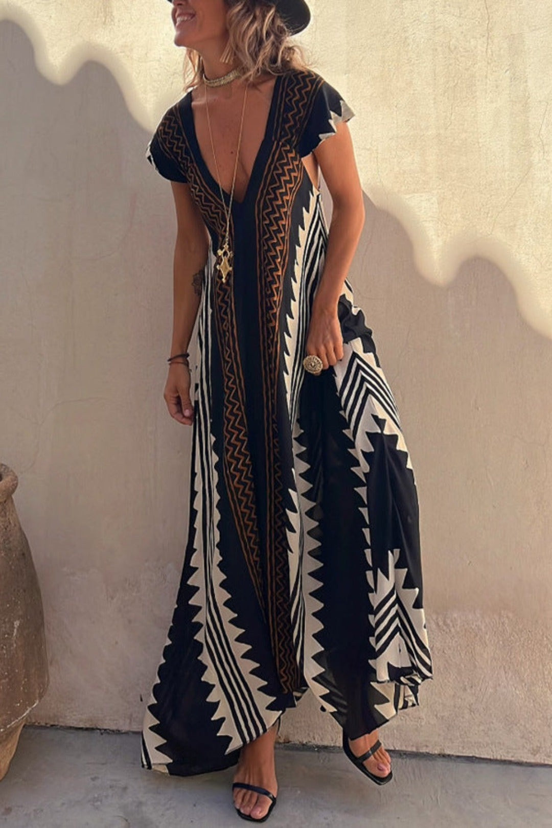 Women's Bohemian tribal-print maxi dress