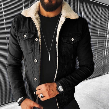 Men's  vintage winter fleece denim jacket