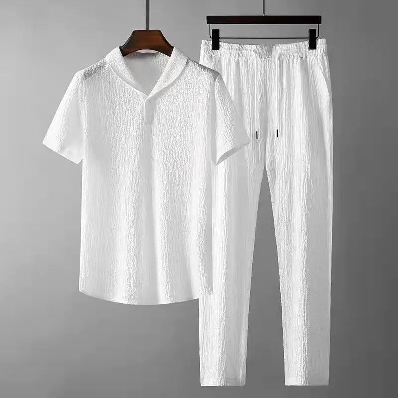 Men's casual short-sleeved shirt and trousers set