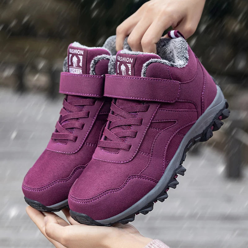 Winter non-slip hiking sneakers for women with plush lining