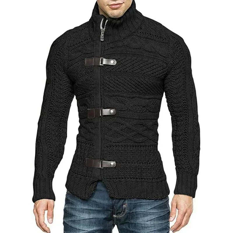 Vintage buckle cable knit cardigan for men