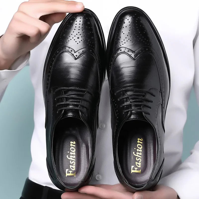 Men’s Dress Shoes - Leather Wingtip Brogues - Oxford Lace-Up Formal Fashion