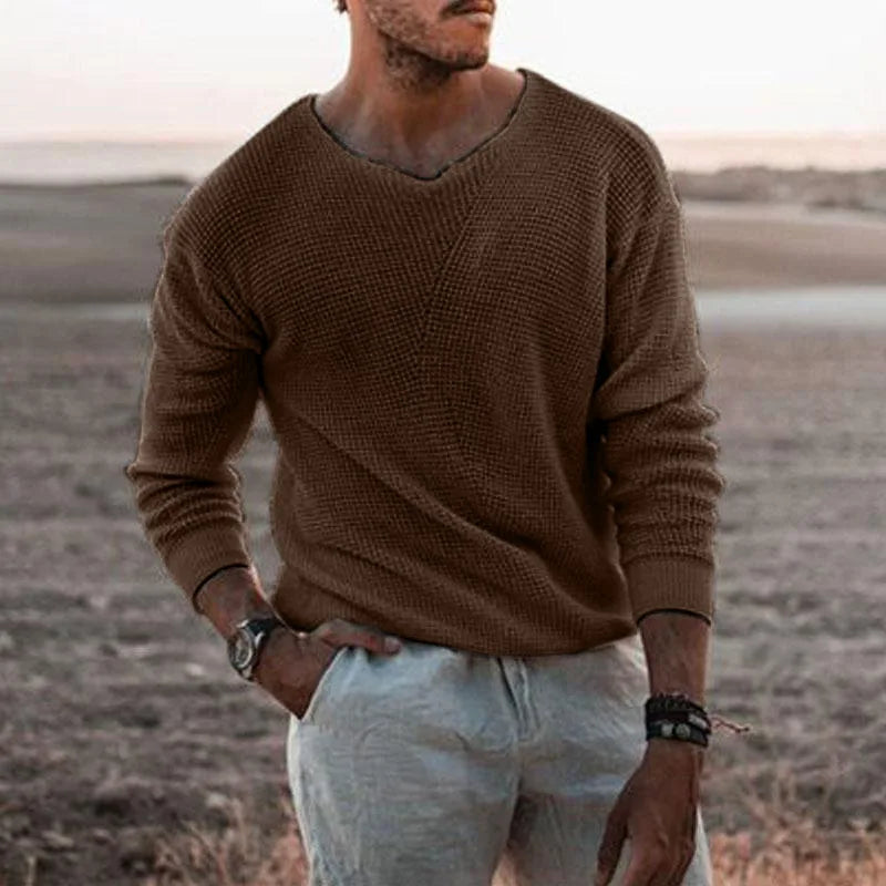 Men's textured v-neck sweater