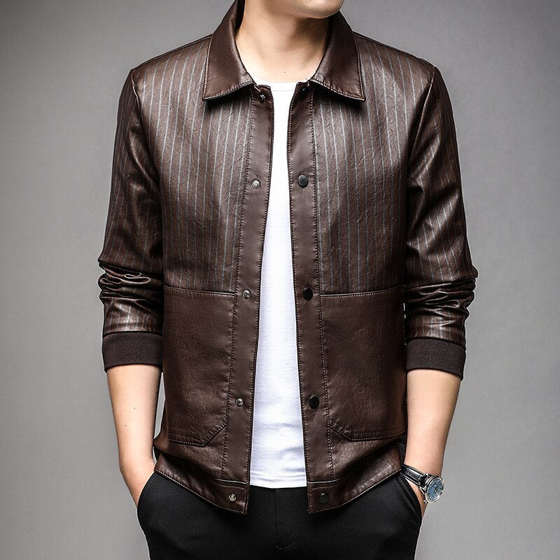 Aries - stylish leather jacket with lapel collar