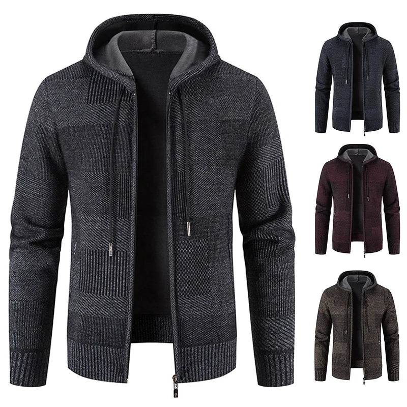 Casual full zip sweater jacket for men with hood