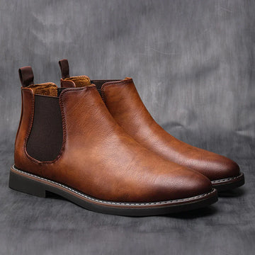 Men’s Boots - Leather - Ankle Length - Almond Toe - Elastic Side Gussets