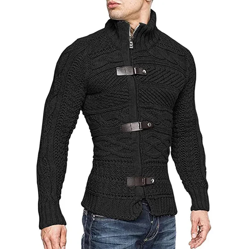 Vintage buckle cable knit cardigan for men