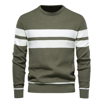 Cozy men's winter sweater with contrast stripes