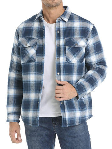 Warm plaid flannel jacket with pockets for men