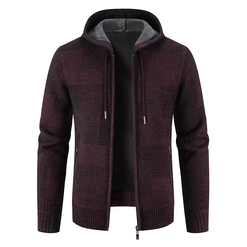 Casual full zip sweater jacket for men with hood