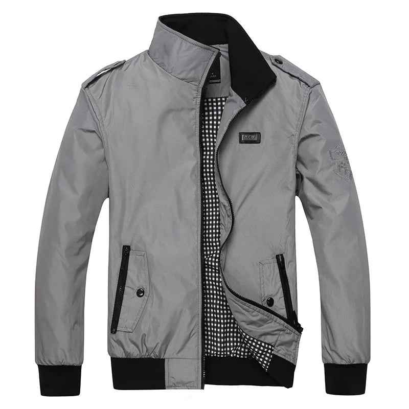 Men's lightweight windbreaker jacket with stand collar and pockets