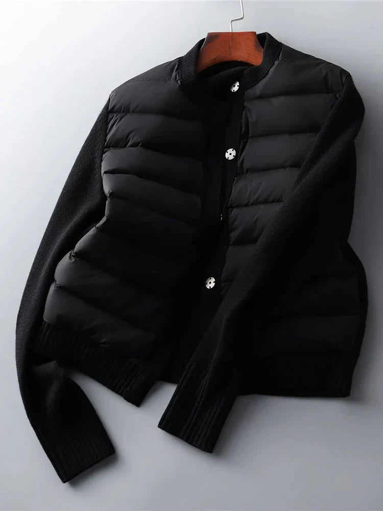 Women's puffer jacket with button closure