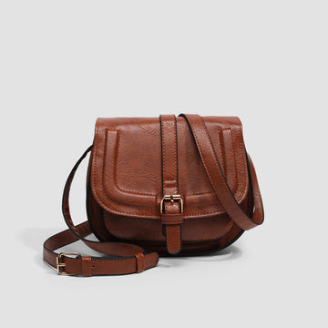 Isla Faux Leather Structured Saddle Bag | Flap Closure Buckle Saddle Bag