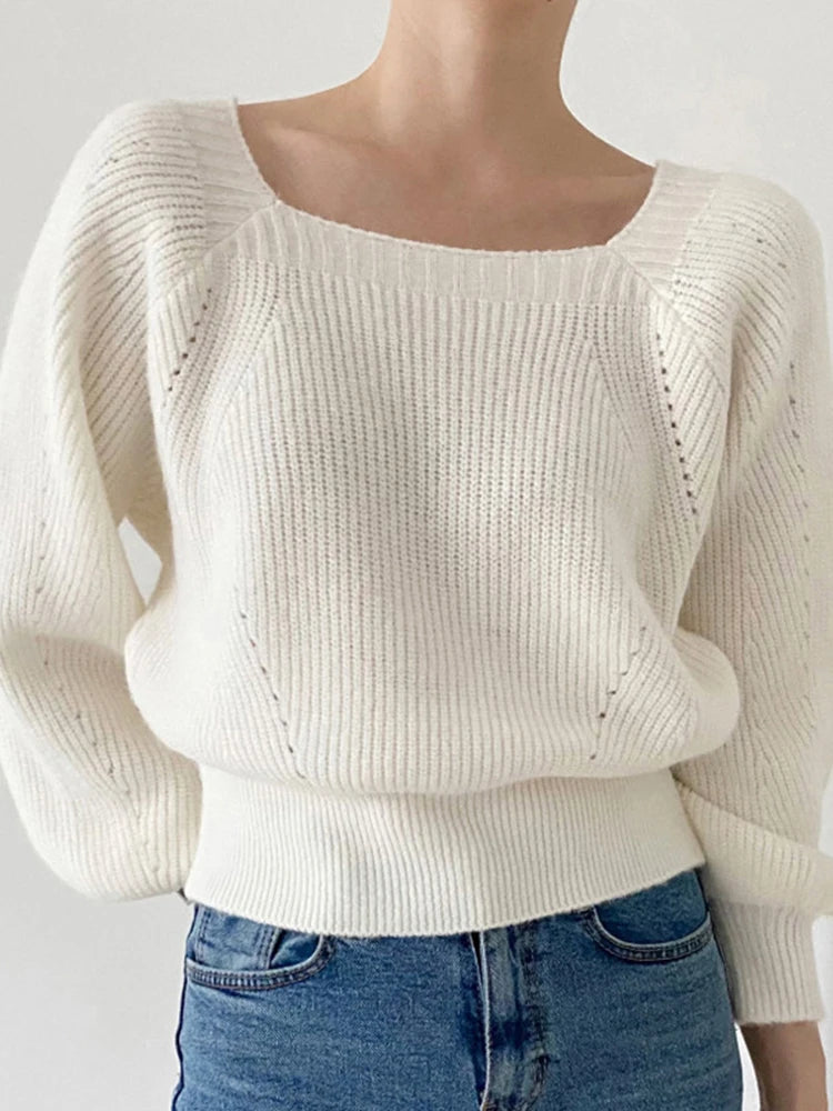 Vintage square collar loose sweater for women