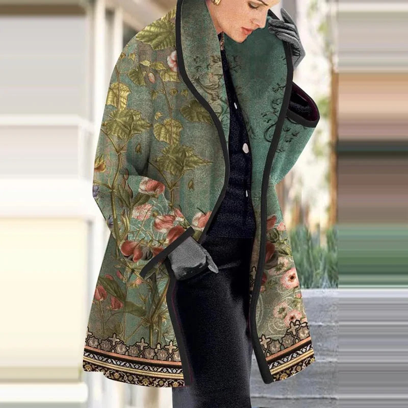 Women's floral jacquard kimono coat for elegant layering