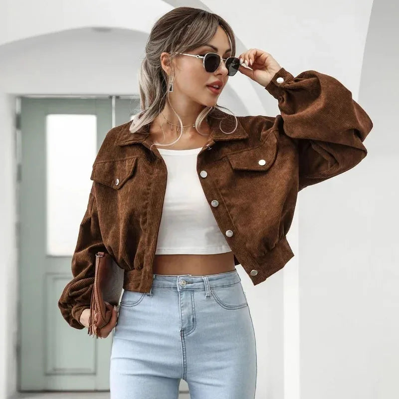 Women's chic cropped corduroy jacket for effortless style