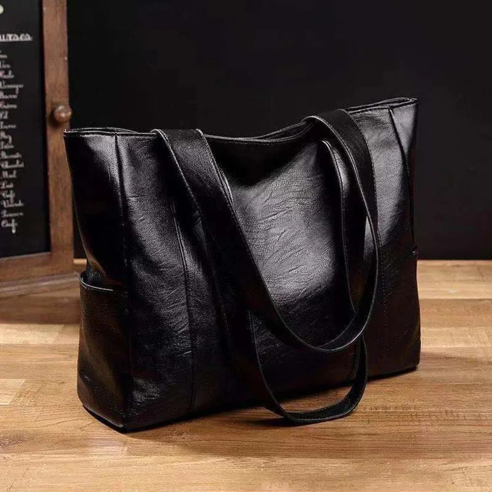 Amelia Faux Leather Tote Bag | Solid Design Shoulder Tote Bag