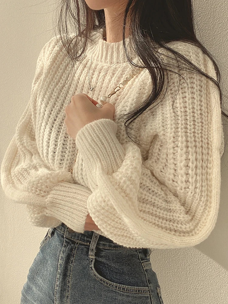 Loose vintage lantern sleeve women's sweater