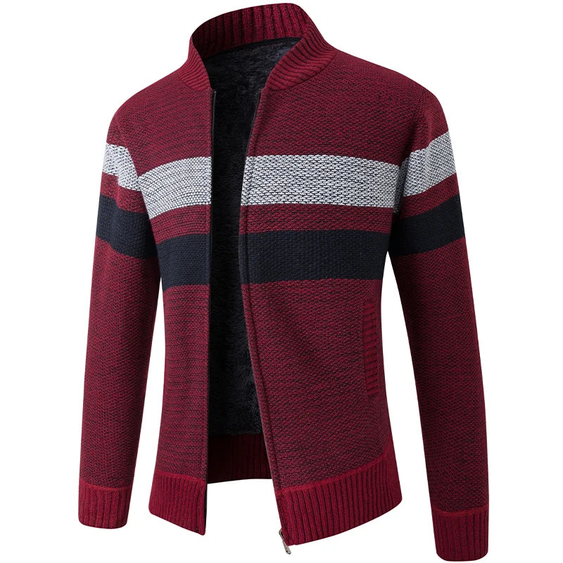 Men  casual slim fit striped knitted cardigan winter sweater