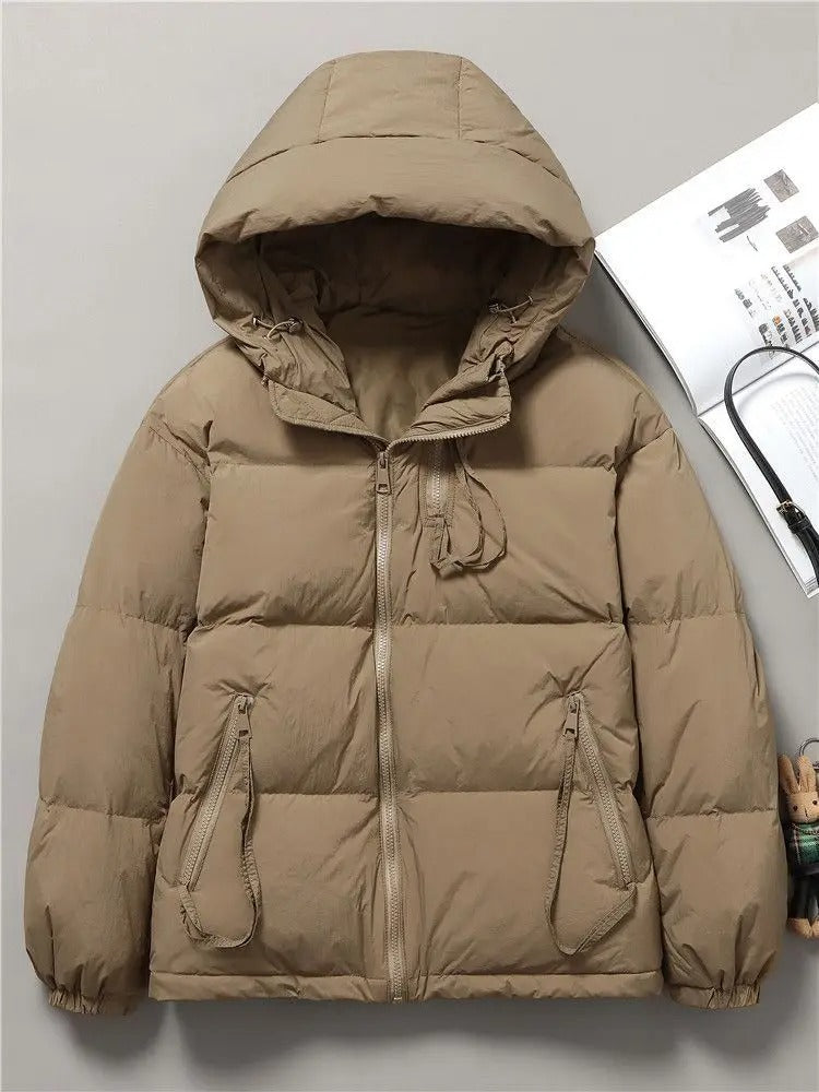 Sienna Hooded Puffer Jacket | Quilted Zipper Front Hip-Length Jacket