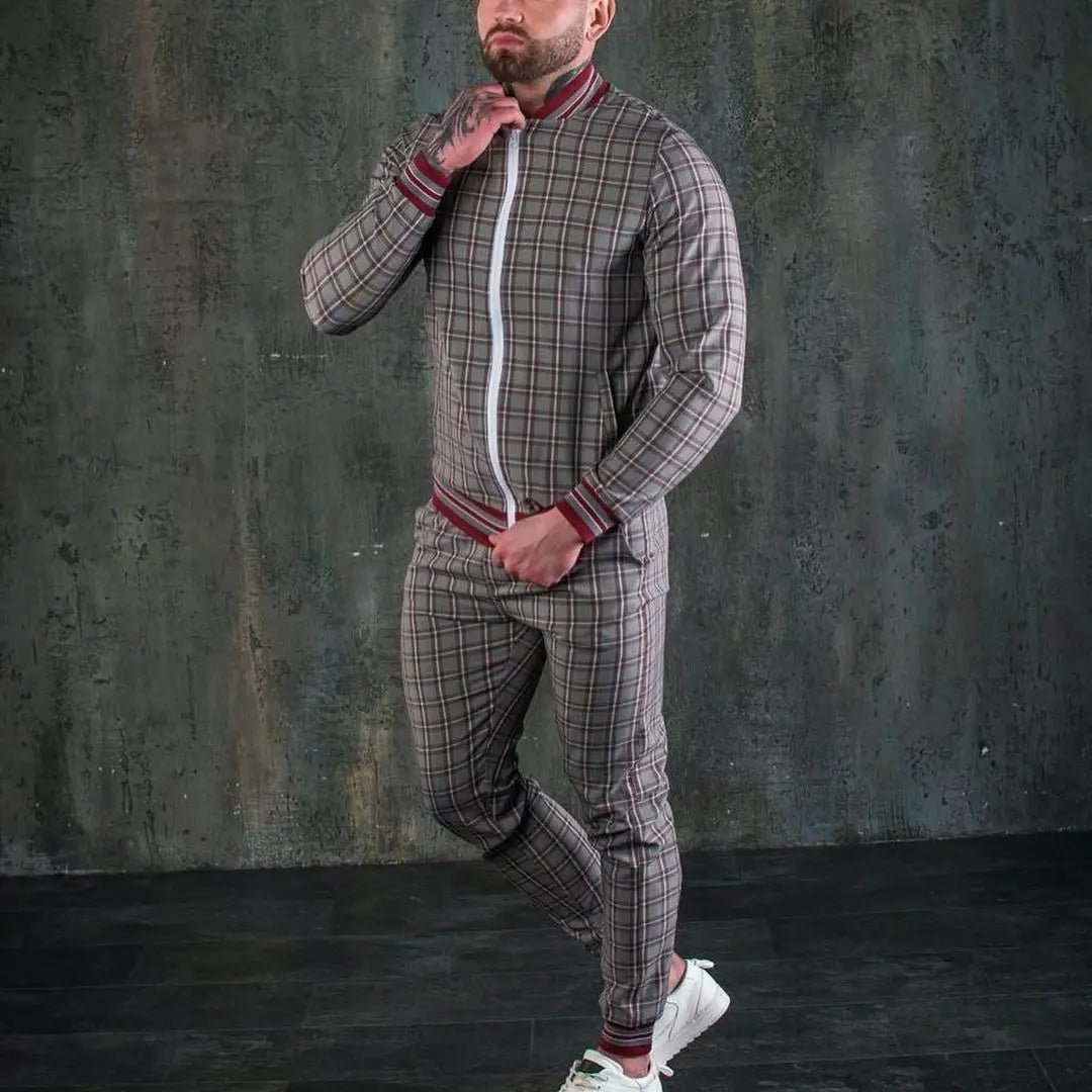 Men's athletic set with plaid pattern