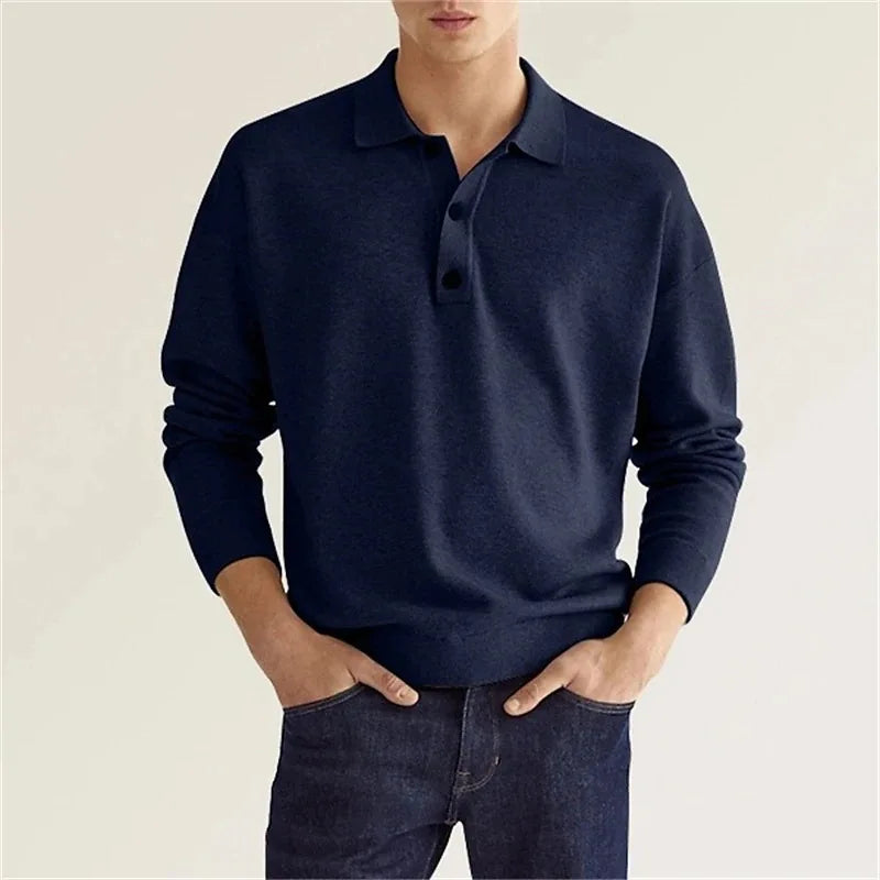 Men's knit polo shirt with button closure