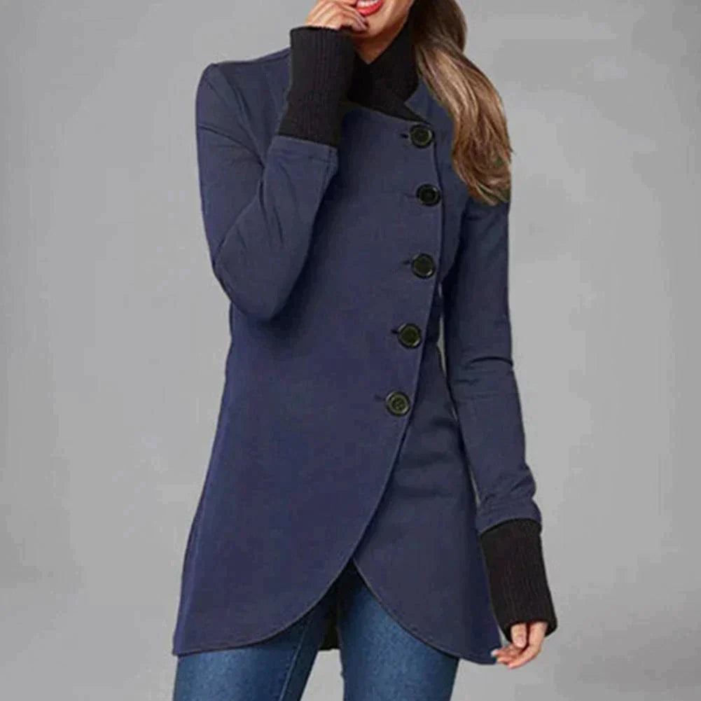 Women's button-up asymmetrical coat for a chic winter look