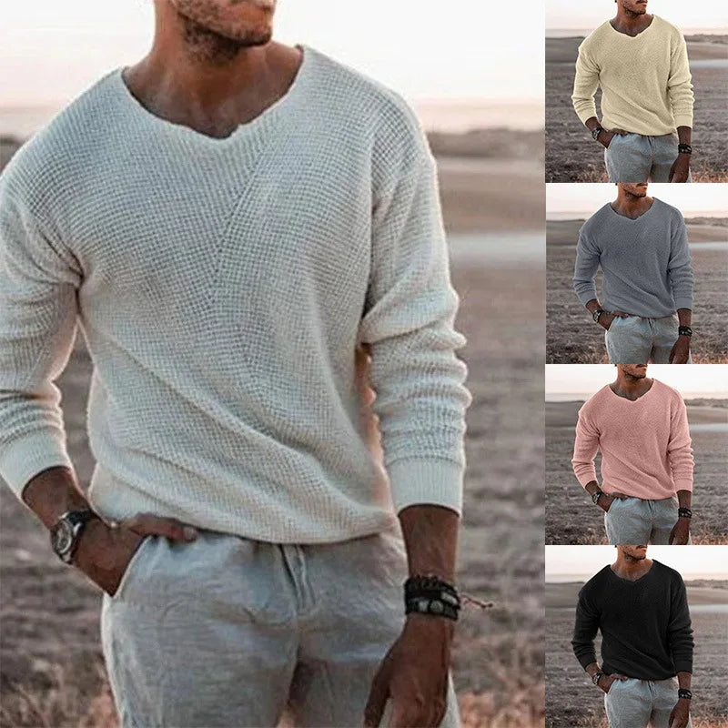 Men's textured v-neck sweater