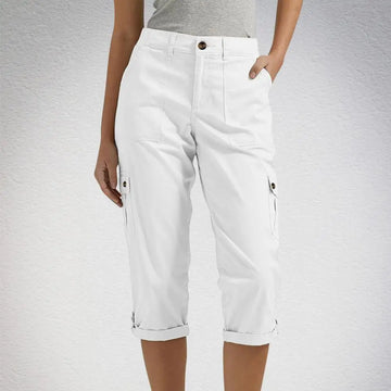 Mid-Rise Relaxed Capri Cargo Pants with Functional Pocket Detailing
