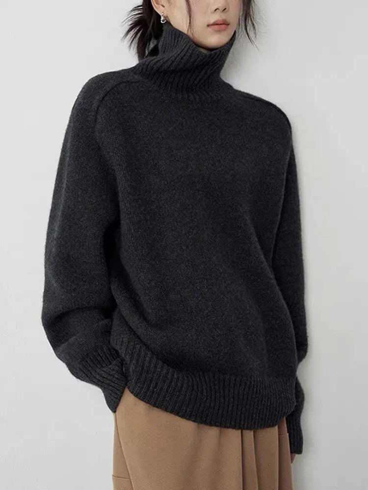 Women’s Sweatshirt – Wool Blend – Oversized Fit – High Neck Ribbed Casual Pullover