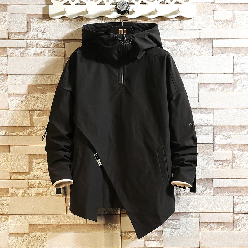 Men's water-resistant jacket with asymmetrical hem