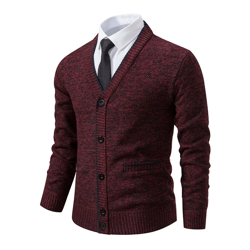 Men's knitted V-neck winter cardigan