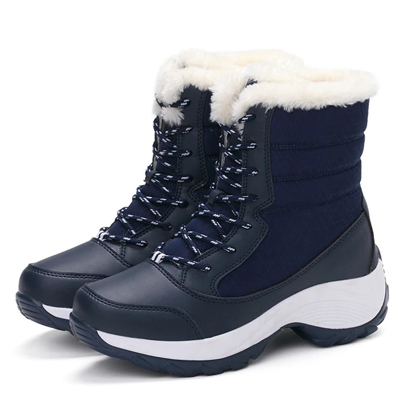 Women’s Snow Boots – Mid Calf – Faux Fur Lined – Lace Up – Platform Sole – Water Resistant