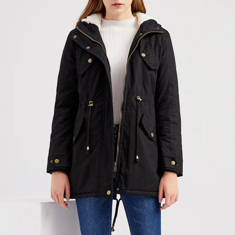 Women's warm hooded parka jacket