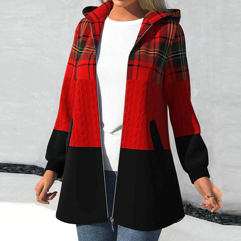 Women's plaid hooded cardigan for cozy casual wear