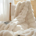 Faux Rabbit Fur Ribbed Throw Blanket